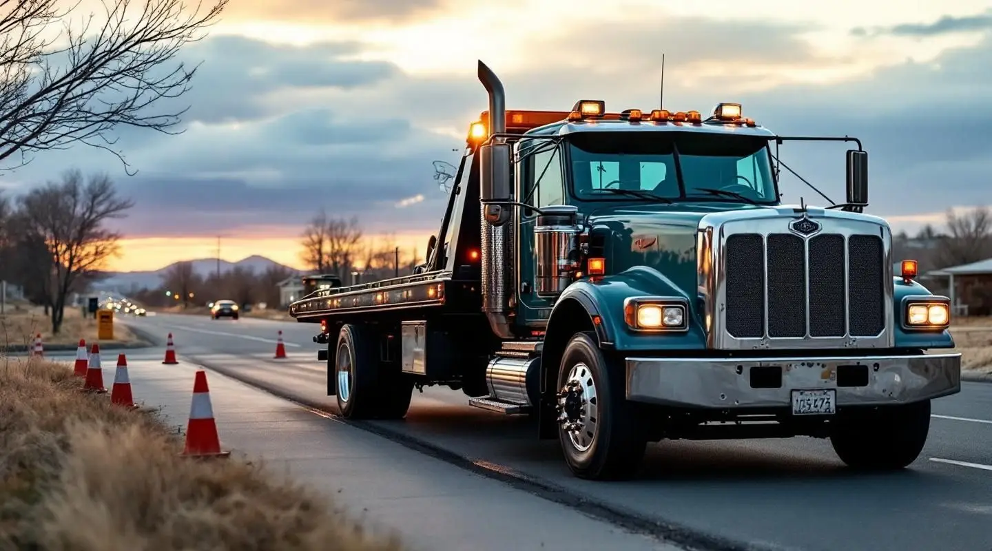 A professional Zara Towing flatbed truck securely loading a disabled sedan on a Sacramento highway shoulder during dusk.
